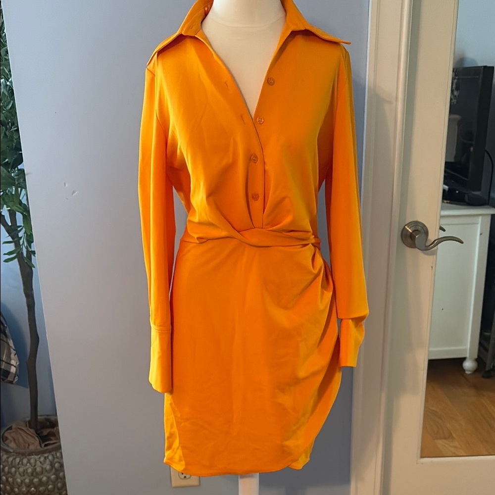 Zara Elegant Orange Button-Up Dress NWT